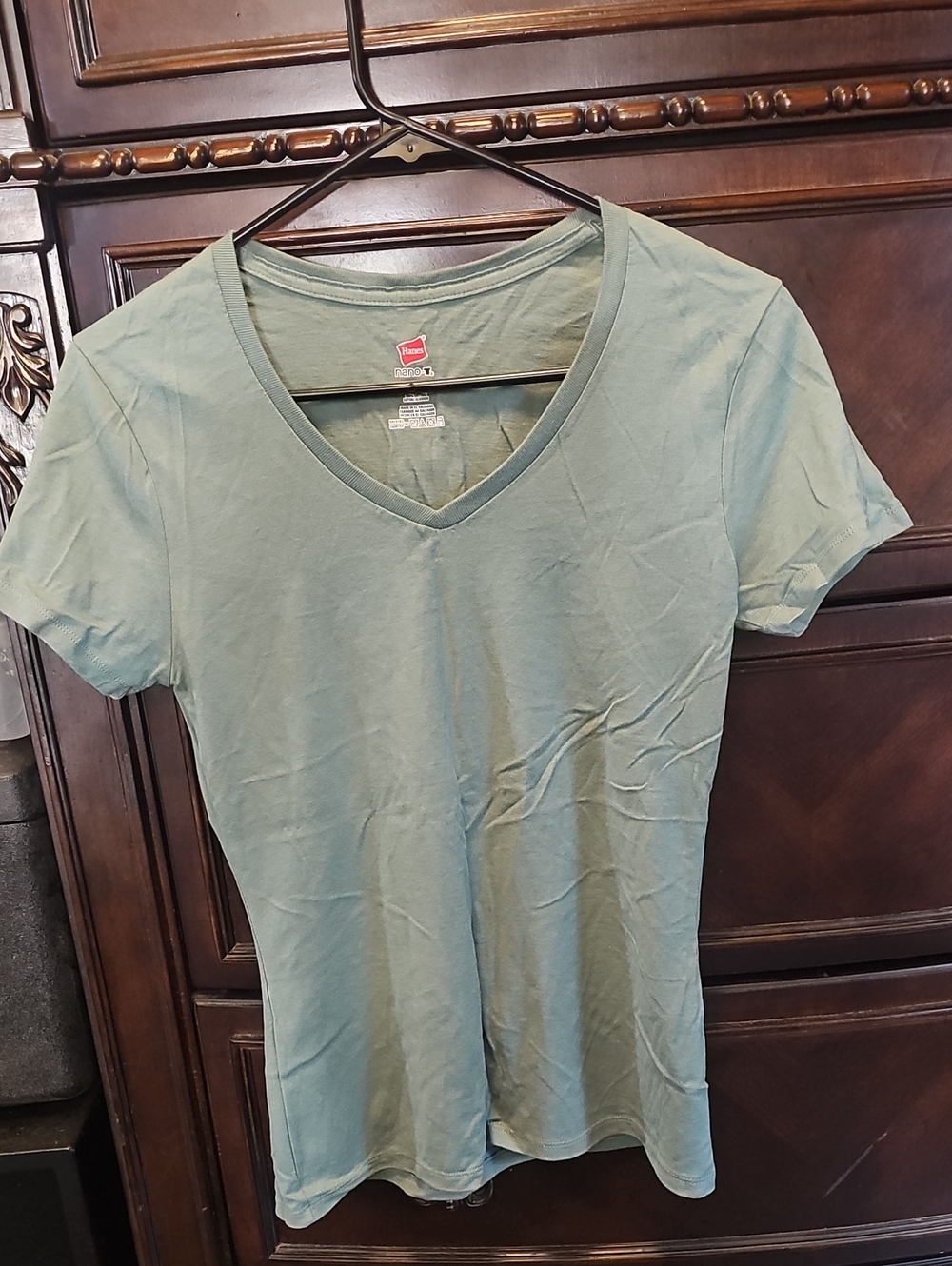 Hanes Women's Short Sleeve V-Neck Tee in Sage Green